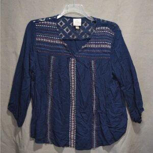 Knox Rose Navy Embroidered Blouse